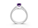 White gold Emerald Cut Amethyst Engagement Ring with Milgrain Channel Set Band and Prong Setting_3
