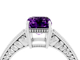 White gold Emerald Cut Amethyst Engagement Ring with Milgrain Channel Set Band and Prong Setting_4