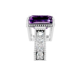 White gold Emerald Cut Amethyst Engagement Ring with Milgrain Channel Set Band and Prong Setting_5