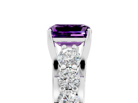 White gold Emerald Cut Amethyst Engagement Ring with Pavé Band and Four-Prong Setting_5