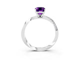 White gold Emerald Cut Amethyst Engagement Ring with Side Stone Accents and Four-Prong Setting_111
