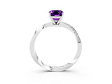 White gold Emerald Cut Amethyst Engagement Ring with Side Stone Accents and Four-Prong Setting_30