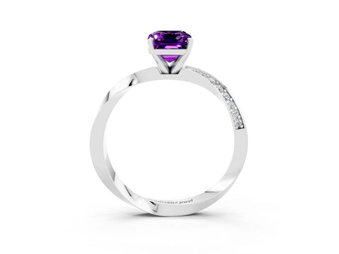 White gold Emerald Cut Amethyst Engagement Ring with Side Stone Accents and Four-Prong Setting_30