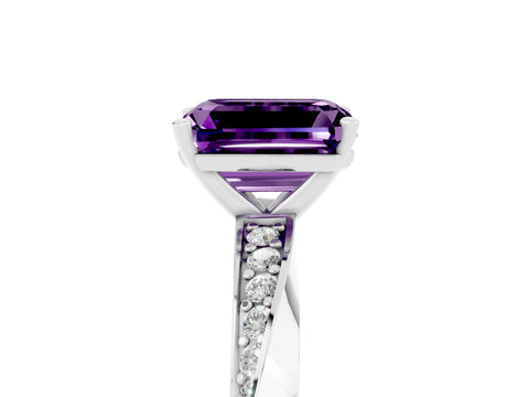 White gold Emerald Cut Amethyst Engagement Ring with Side Stone Accents and Four-Prong Setting_32