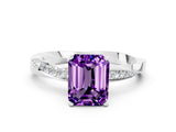 White gold Emerald Cut Amethyst Engagement Ring with Side Stone Accents and Four-Prong Setting_36