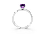 White gold Emerald Cut Amethyst Engagement Ring with Side Stone Accents and Four-Prong Setting_39