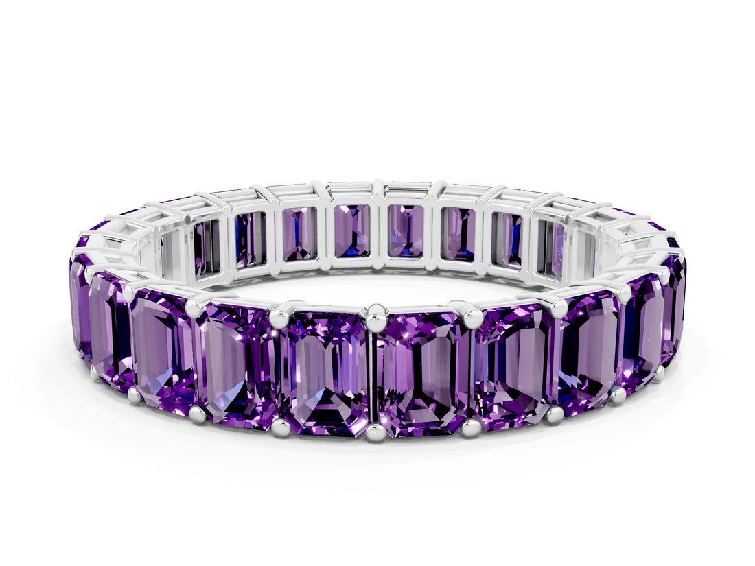 White gold Emerald Cut Amethyst Eternity Band with Shared Prong Setting_6