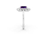 White gold Emerald Cut Amethyst Floral Double Halo Engagement Ring with Prong Setting_110