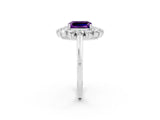 White gold Emerald Cut Amethyst Floral Double Halo Engagement Ring with Prong Setting_50
