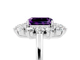 White gold Emerald Cut Amethyst Floral Double Halo Engagement Ring with Prong Setting_53
