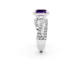 White gold Emerald Cut Amethyst Halo Ring with Round Split Shank and Prong Setting_62