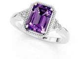 White gold Emerald Cut Amethyst Halo Ring with Tapered Band and Four-Prong Setting_1