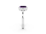 White gold Emerald Cut Amethyst Halo Ring with Tapered Band and Four-Prong Setting_2
