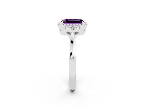 White gold Emerald Cut Amethyst Halo Ring with Tapered Band and Four-Prong Setting_2