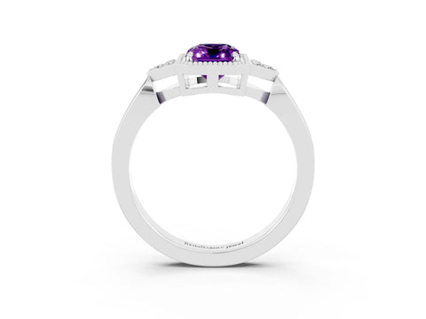 White gold Emerald Cut Amethyst Halo Ring with Tapered Band and Four-Prong Setting_3