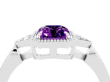White gold Emerald Cut Amethyst Halo Ring with Tapered Band and Four-Prong Setting_4