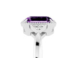 White gold Emerald Cut Amethyst Halo Ring with Tapered Band and Four-Prong Setting_5