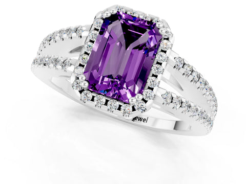 White gold Emerald Cut Amethyst Halo Split Shank Engagement Ring_13