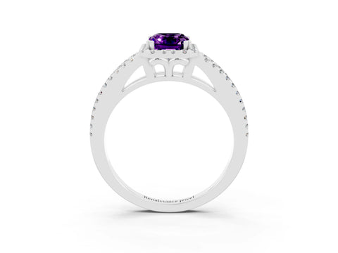 White gold Emerald Cut Amethyst Halo Split Shank Engagement Ring_15