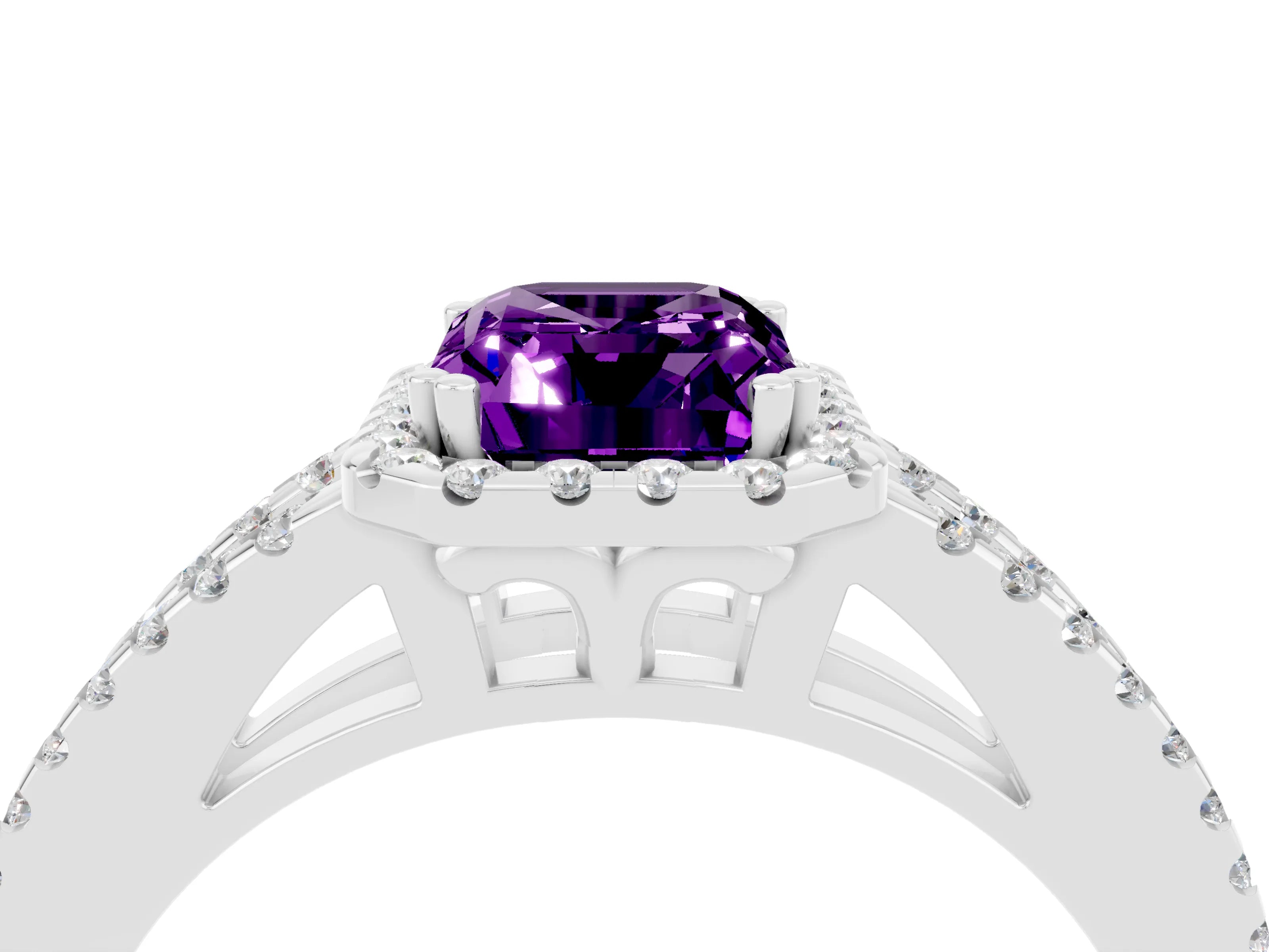 White gold Emerald Cut Amethyst Halo Split Shank Engagement Ring_16