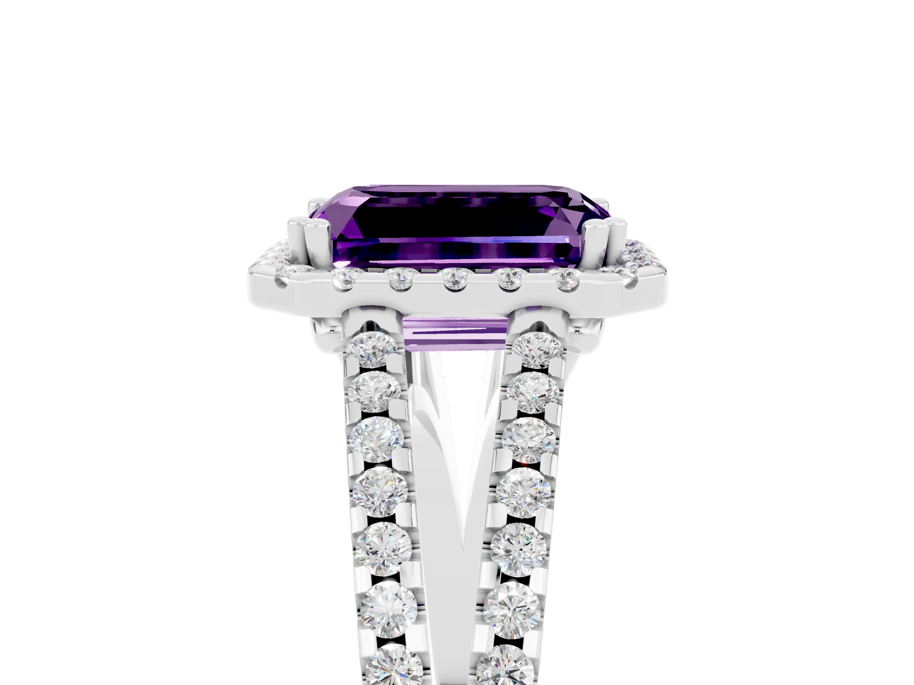 White gold Emerald Cut Amethyst Halo Split Shank Engagement Ring_17
