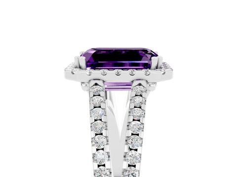 White gold Emerald Cut Amethyst Halo Split Shank Engagement Ring_17