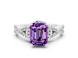 White gold Emerald Cut Amethyst Halo Twist Band Solitaire Prong Setting Ring
