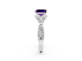 White gold Emerald Cut Amethyst Halo Twist Band Solitaire Prong Setting Ring_2