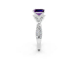 White gold Emerald Cut Amethyst  Halo Twist Band Solitaire Prong Setting Ring_26
