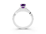 White gold Emerald Cut Amethyst  Halo Twist Band Solitaire Prong Setting Ring_27