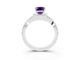 White gold Emerald Cut Amethyst Halo Twist Band Solitaire Prong Setting Ring_3