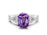 White gold Emerald Cut Amethyst  Halo Twist Band Solitaire Prong Setting Ring_60