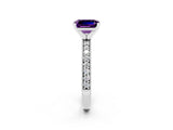 White gold Emerald Cut Amethyst Milgrain Pavé Engagement Ring with Four-Prong Setting_14