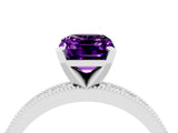 White gold Emerald Cut Amethyst Milgrain Pavé Engagement Ring with Four-Prong Setting_16