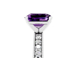 White gold Emerald Cut Amethyst Milgrain Pavé Engagement Ring with Four-Prong Setting_17