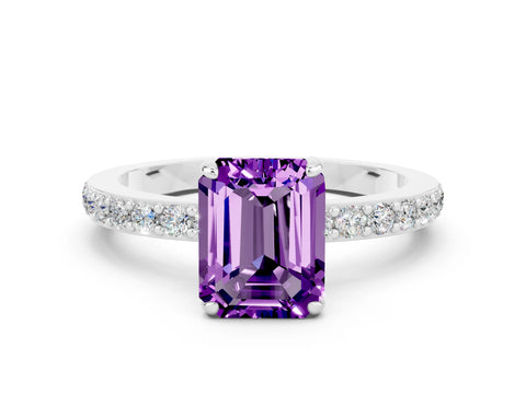White gold Emerald Cut Amethyst Pavé Engagement Ring with Round  Accents and Prong Setting_24