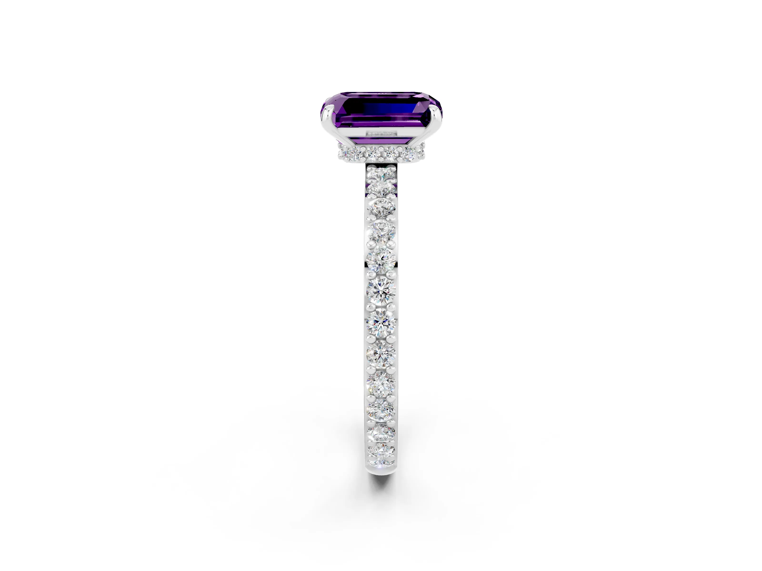 White gold Emerald Cut Amethyst Pavé Engagement Ring with Round  Accents and Prong Setting_26