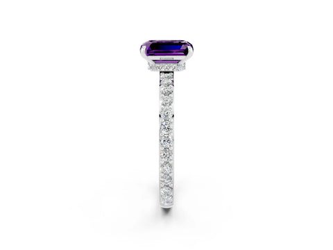 White gold Emerald Cut Amethyst Pavé Engagement Ring with Round  Accents and Prong Setting_26