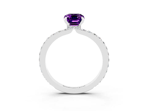 White gold Emerald Cut Amethyst Pavé Engagement Ring with Round  Accents and Prong Setting_27
