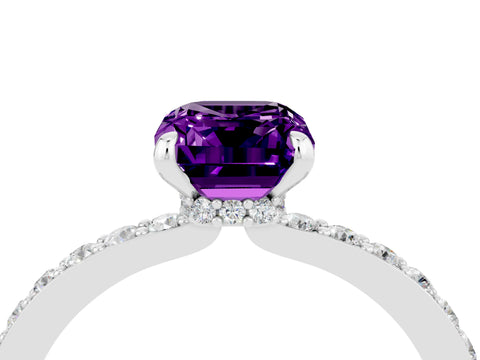 White gold Emerald Cut Amethyst Pavé Engagement Ring with Round  Accents and Prong Setting_28