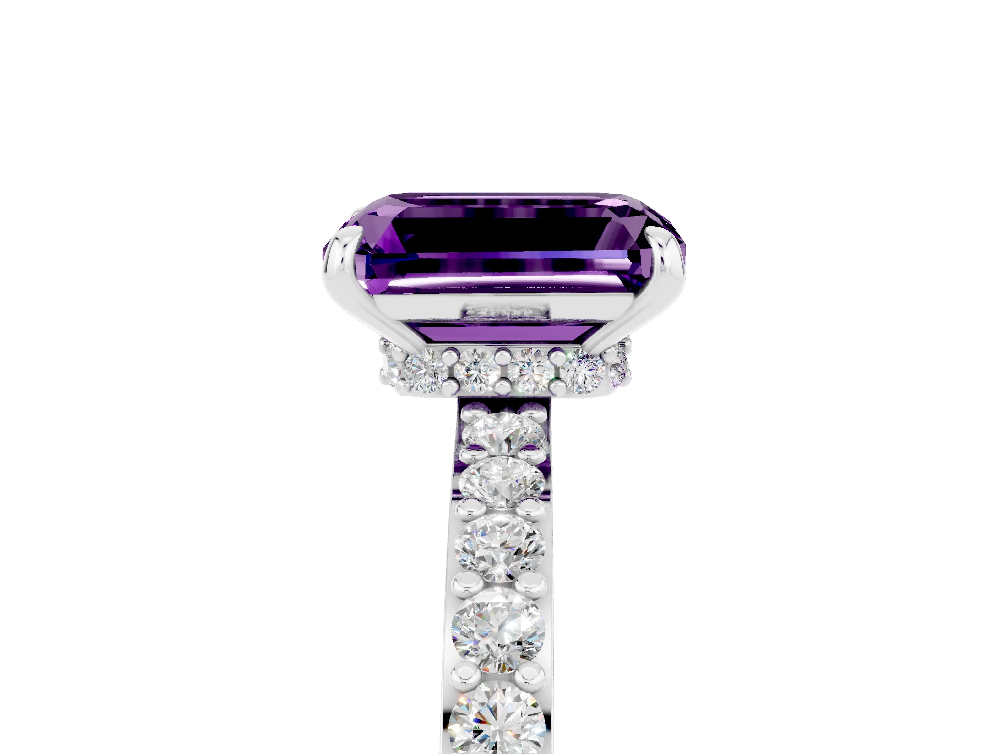 White gold Emerald Cut Amethyst Pavé Engagement Ring with Round  Accents and Prong Setting_29