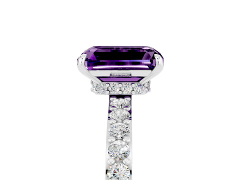 White gold Emerald Cut Amethyst Pavé Engagement Ring with Round  Accents and Prong Setting_29