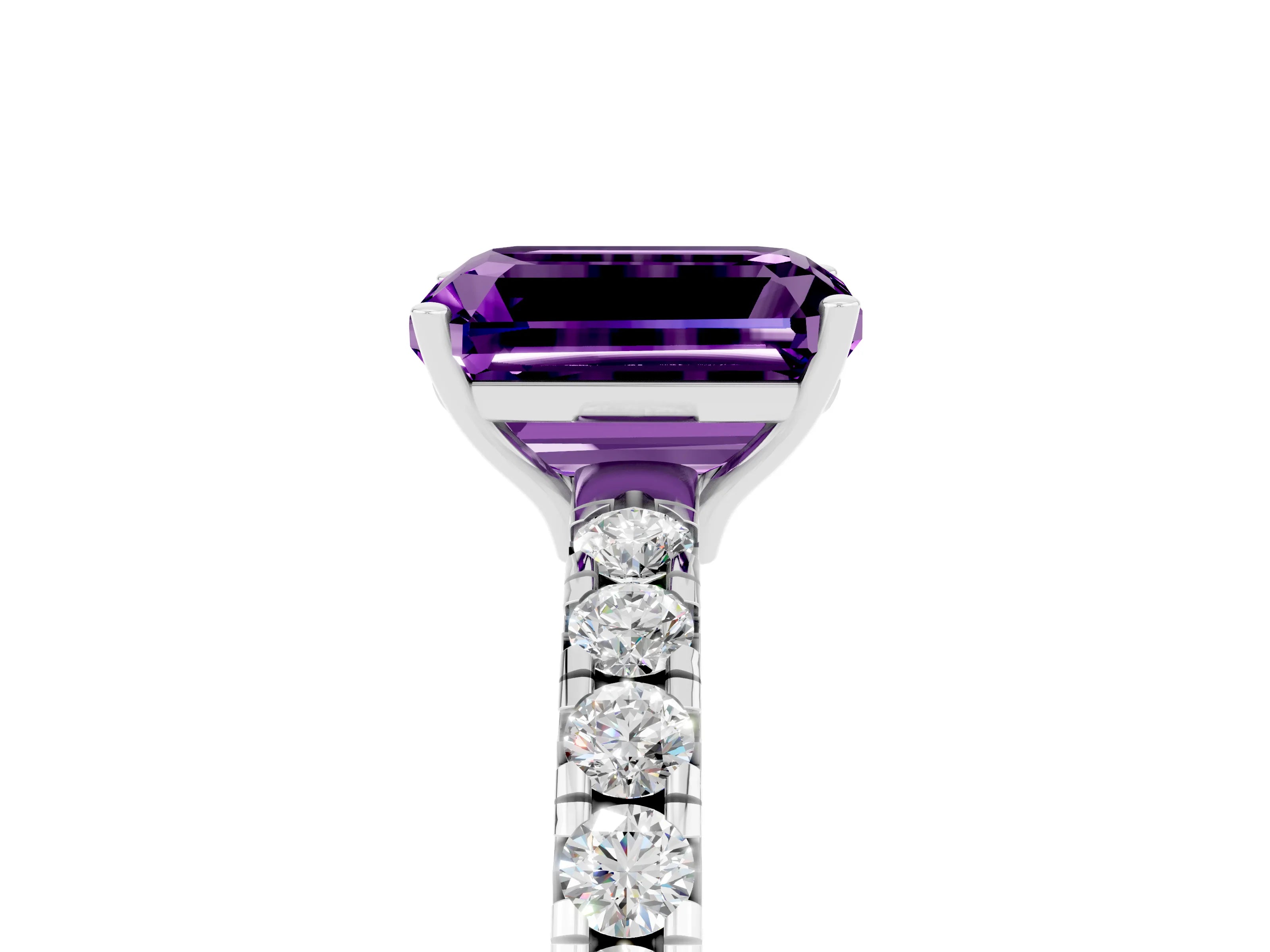 White gold Emerald Cut Amethyst Pavé Solitaire Engagement Ring with Four-Prong Setting_17