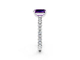 White gold Emerald Cut Amethyst Pavé Solitaire Ring with Round Band and Prong Setting_38
