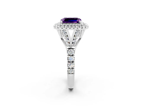 White gold Emerald Cut Amethyst Pavé Split Shank Double Halo Engagement Ring_2