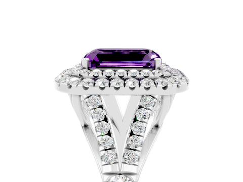 White gold Emerald Cut Amethyst Pavé Split Shank Double Halo Engagement Ring_5