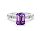 White gold Emerald Cut Amethyst Pave Band Solitaire Ring with Four-Prong Setting_24
