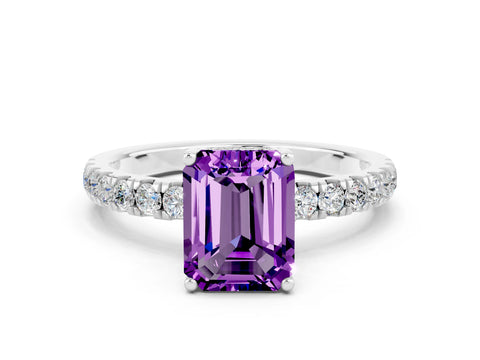 White gold Emerald Cut Amethyst Pave Band Solitaire Ring with Four-Prong Setting_24