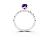 White gold Emerald Cut Amethyst Pave Band Solitaire Ring with Four-Prong Setting_27