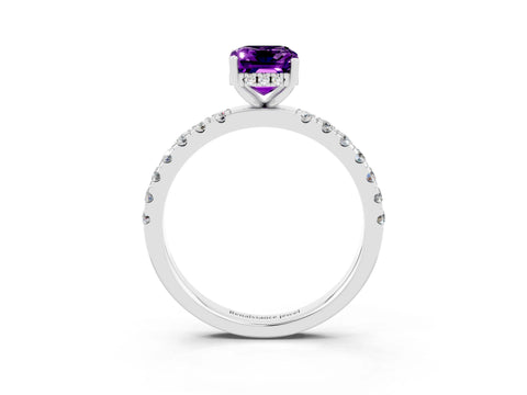 White gold Emerald Cut Amethyst Pave Band Solitaire Ring with Four-Prong Setting_27